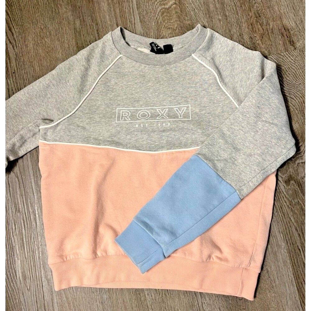 Womens ROXY Crewneck LS Sweatshirt Color Block Pink/ Peach Gray Sz XSmall